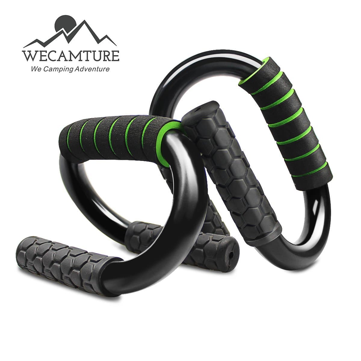 Wecamture Push up Bars Muscle Training Push Up Stands S-Shape Workout Handles with Foam Padded Grip for Men and Women Green