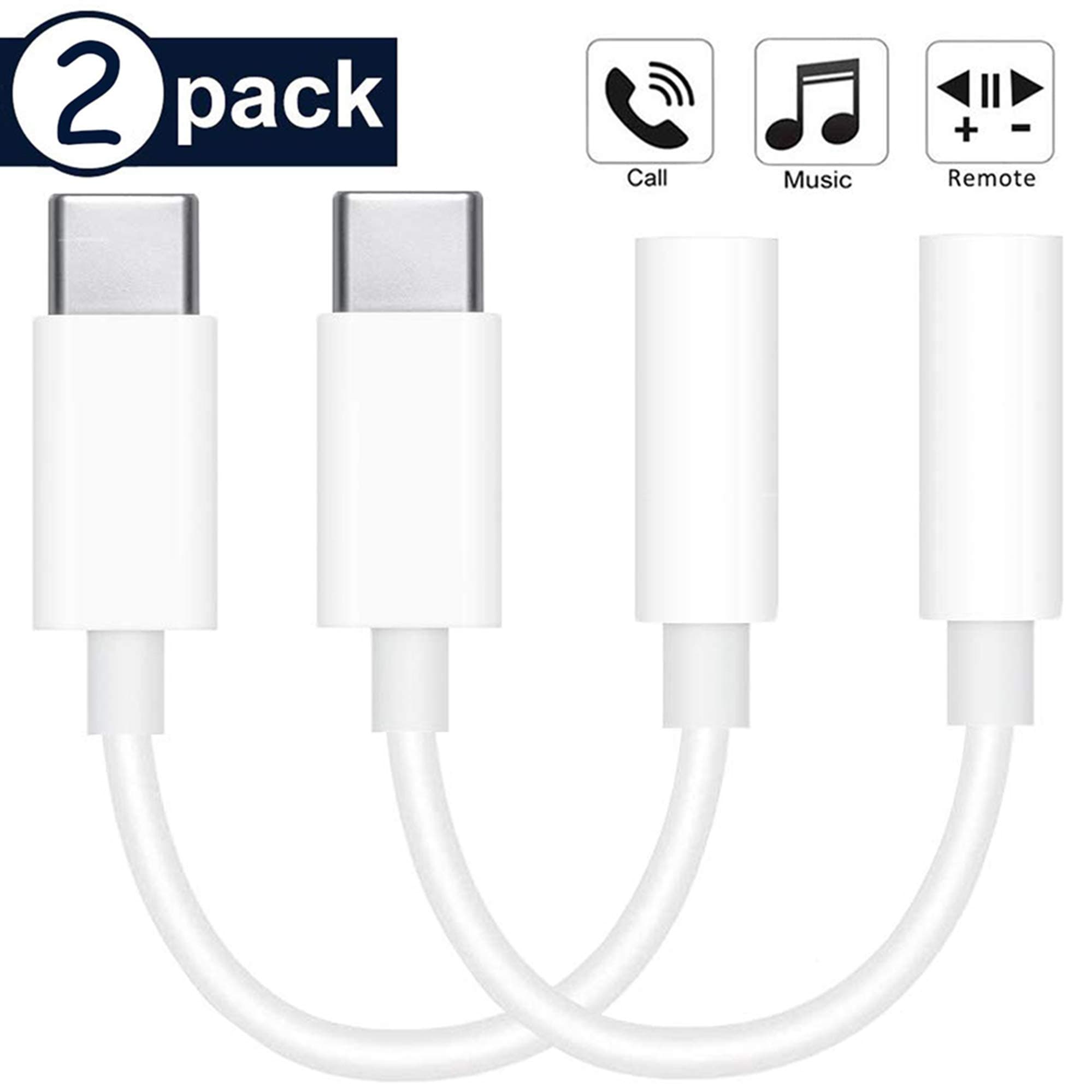 USB-C to 3.5 mm Headphone Jack Adapter, [2 Pack]USB-C to 3.5mm Aux Audio Earphone Dongle Jack Cable Type C Adapter Connector for Huawei P30 Pro/Mate 10 Pro/iPad Pro/Google Pixel/Samsung/OnePlus-White