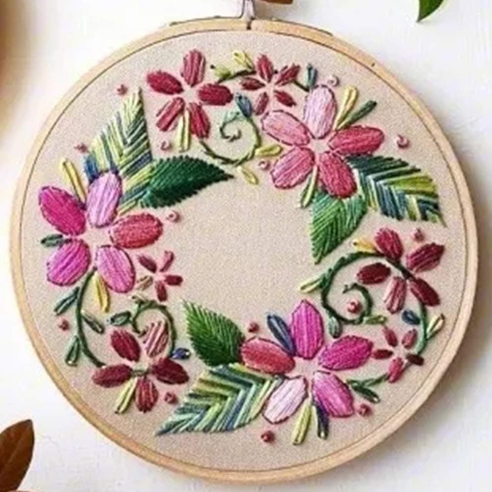 Embroidery Starter Kit with Pattern, DIY Full Range of Embroidery Kit for Beginners, Cross-Stitch Kits Include Bamboo Embroidery Hoops