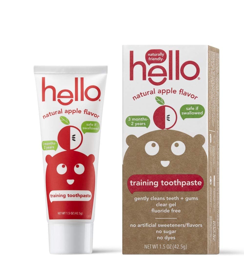 Hello Fluoride Free Training Toothpaste for Toddlers + Kids, 1.5 Ounce | Natural Apple Flavor, Safe to Swallow