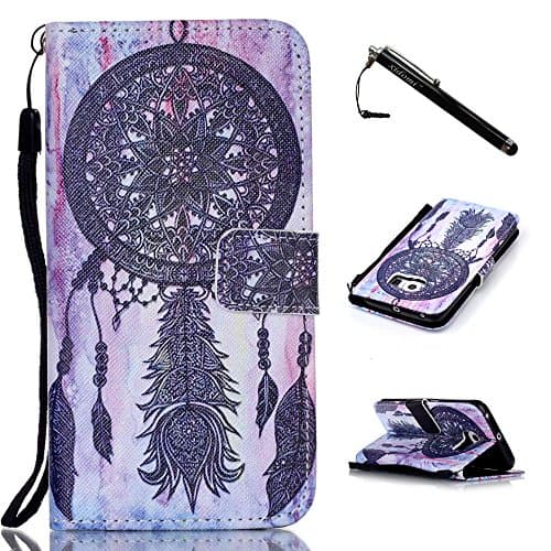 S6 Edge Case,Galaxy S6 Edge Case,Black Dreamcatcher TPU Leather Flip Wallet Protective Soft Skin Case with Magnetic Flap Closure for Samsung Galaxy S6 Edge(Built-in Credit Card/ID Card Slot)