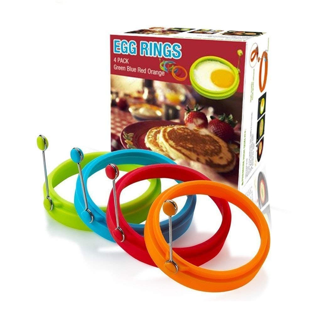 New Egg Ring 4pcs-4 Color, Silicone Egg Rings Non Stick, Egg Cooking Rings, Perfect Fried Egg Mold or Pancake Rings Cooking Rings for Breakfast, Lunch, Dinner