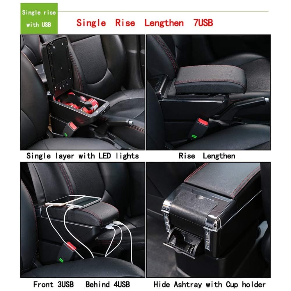 WESQAQ Armrest Box for Ford Figo Armrest Box PU Leather Universal Car Central Armrest Storage Box Cup Holder Ashtray Modification Accessories