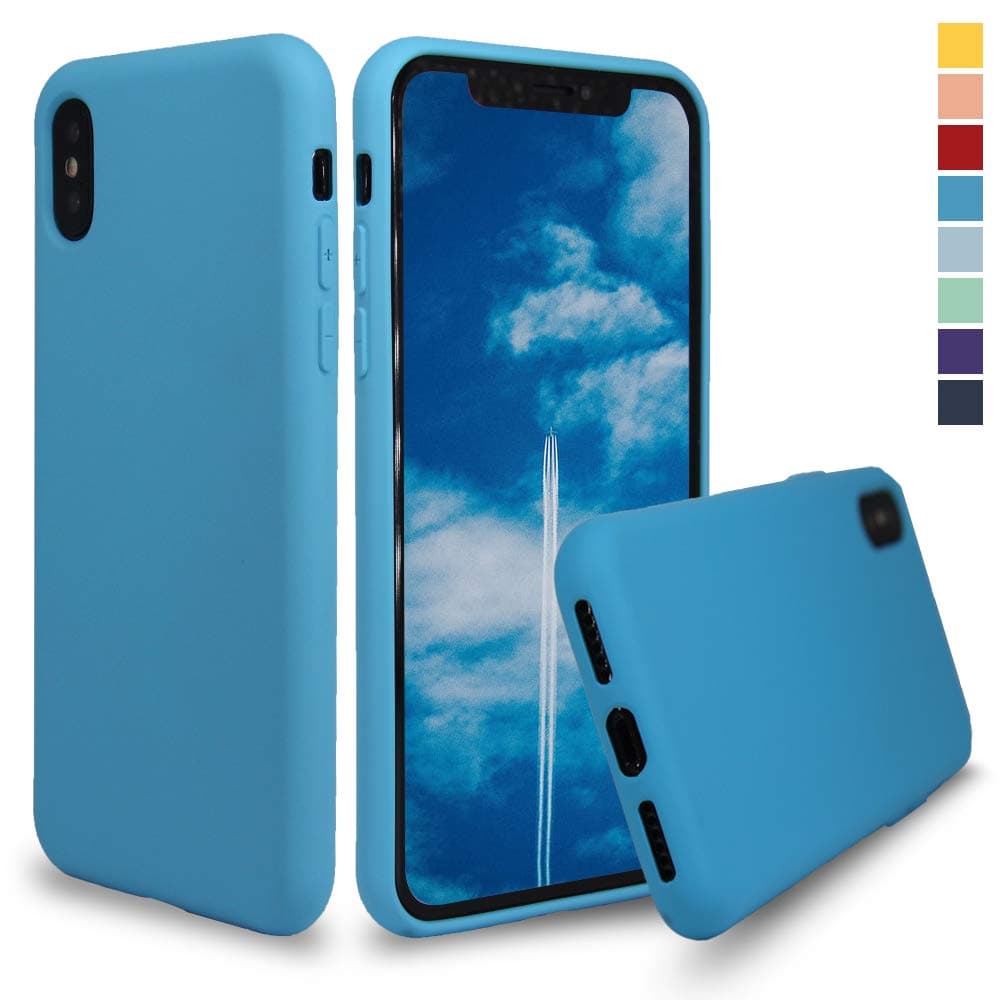 Inbeage Full Protection Silicone Rubber iPhone X Cas with Microfiber Cloth Lining Protection Slim Case for iPhone X/Xs (Cerulean)