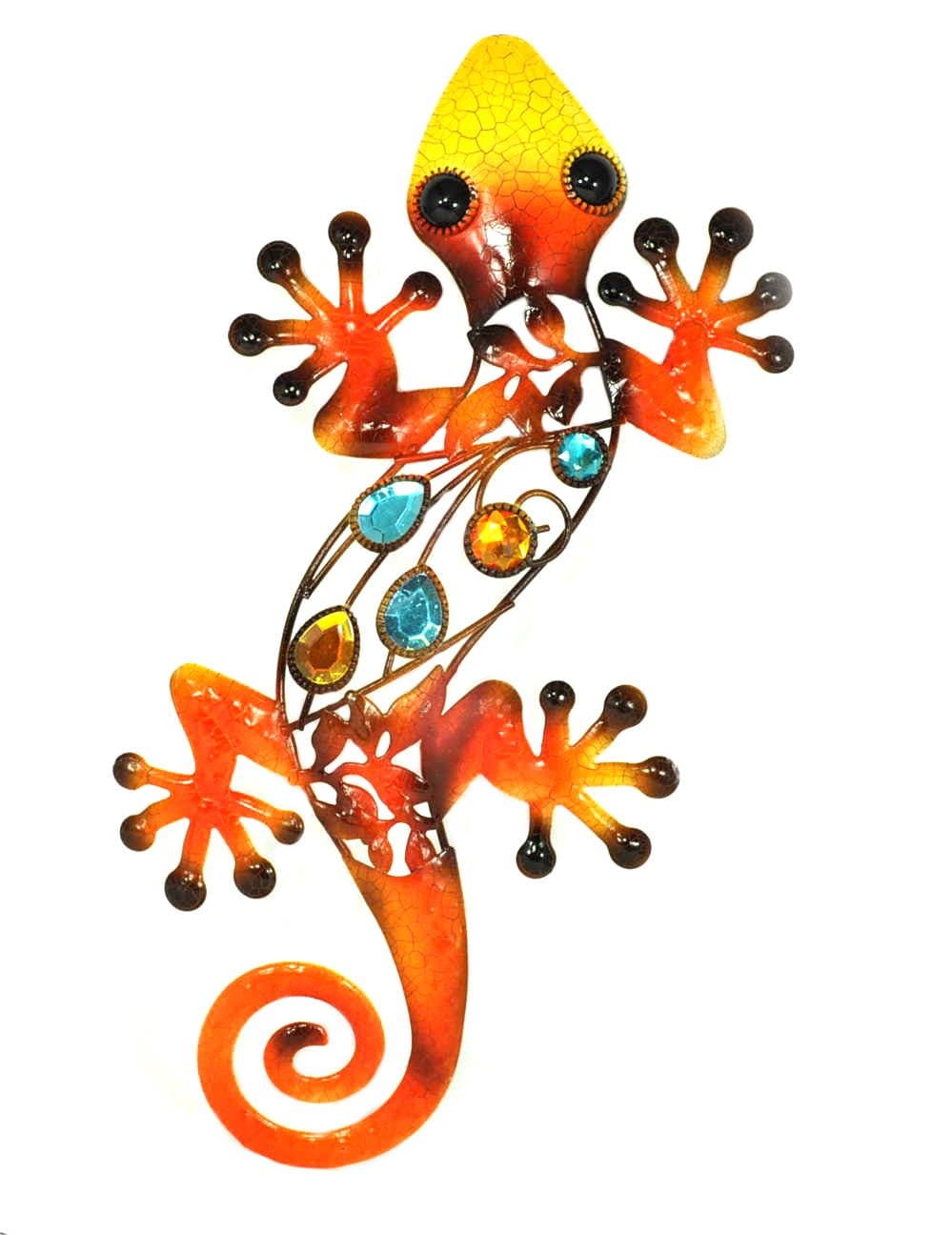Wall Art Hanging Metal Gecko Lizard (Orange)