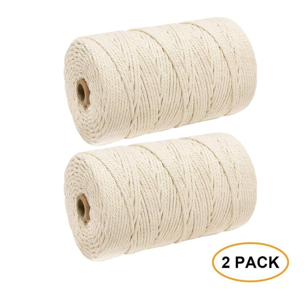 Macrame Cord,Soft Undyed Cotton Rope,Natural Cotton Macrame Rope,2 Strand Twisted Cotton Cord for Wall Hanging, Plant Hangers, Crafts, Knitting, Decorative Projects (2x3mm x 220Yards, Rice White)