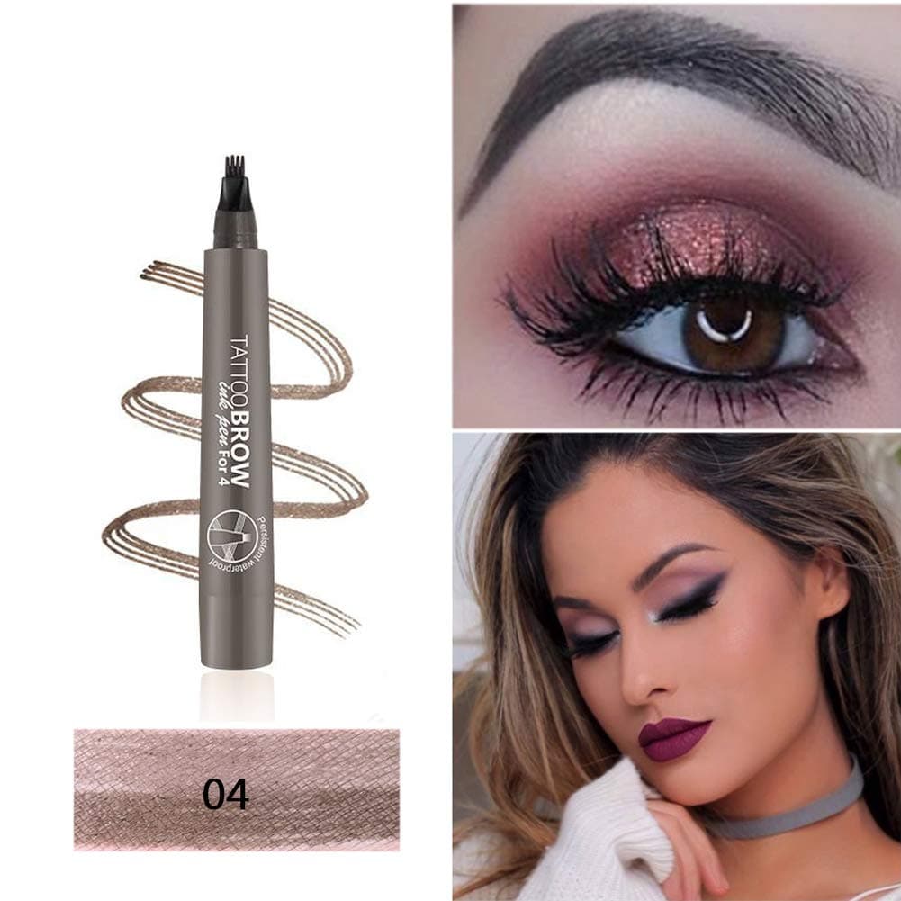 3D Tattoo Eyebrow Pen with Four Tips, Aesy Microblading Eyebrow Marker Long-lasting Waterproof Smudge Proof Brow Gel for Eyes Makeup 1 Pack (Grey Brown)