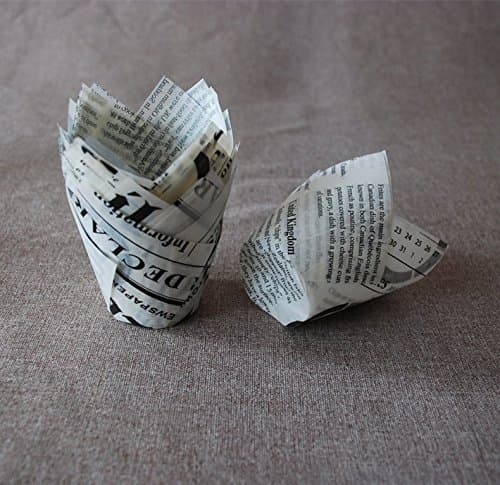 White Newspaper Tulip Standard Baking Cupcake Liners (200 pack), Perfect for Muffins, Cupcakes, Popcorn