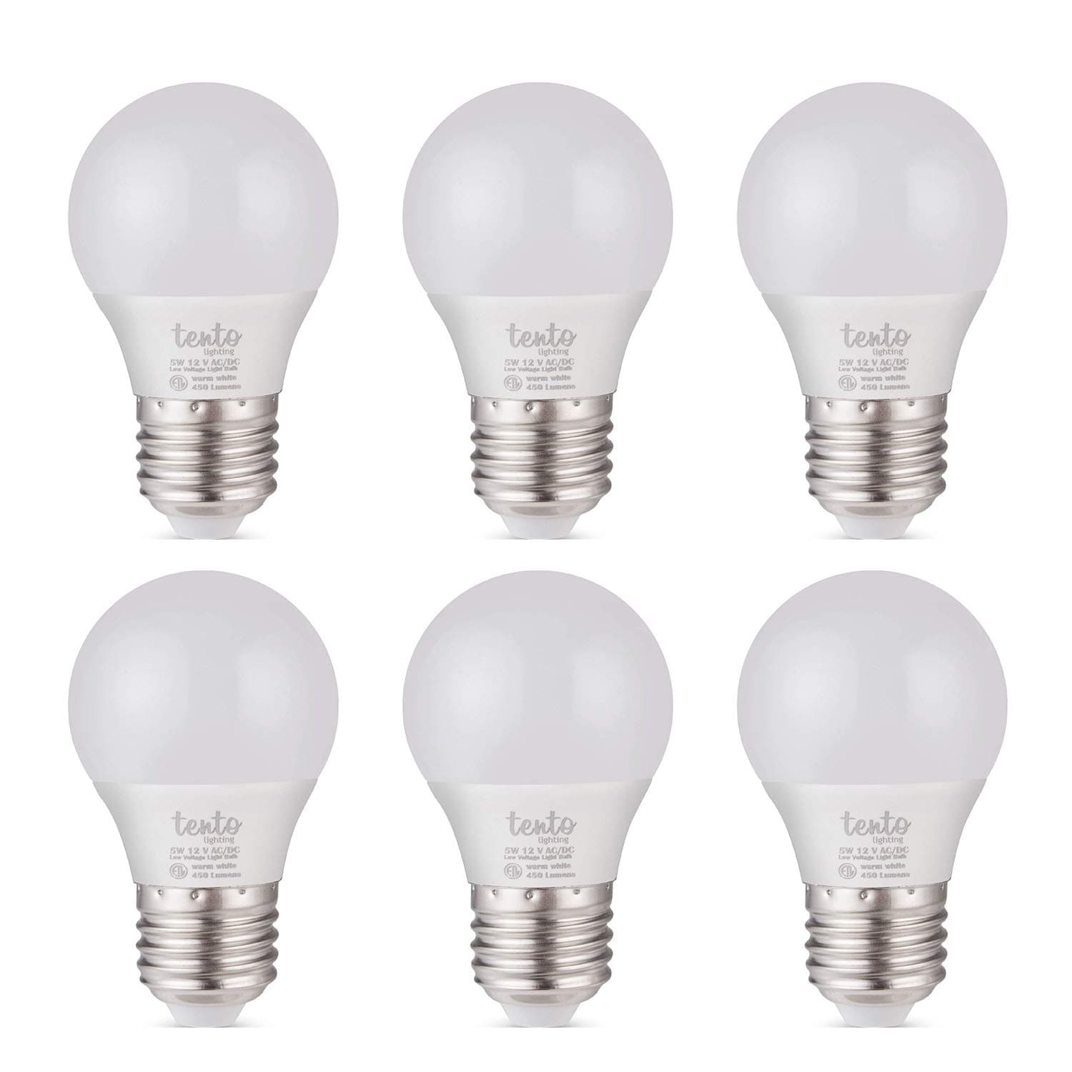 tentoLighting 12VDC E26 Base 5W LED Light Bulbs RV Lighting Off-Grid Low Voltage Cabin Lights - Daylight White (6 Pack)