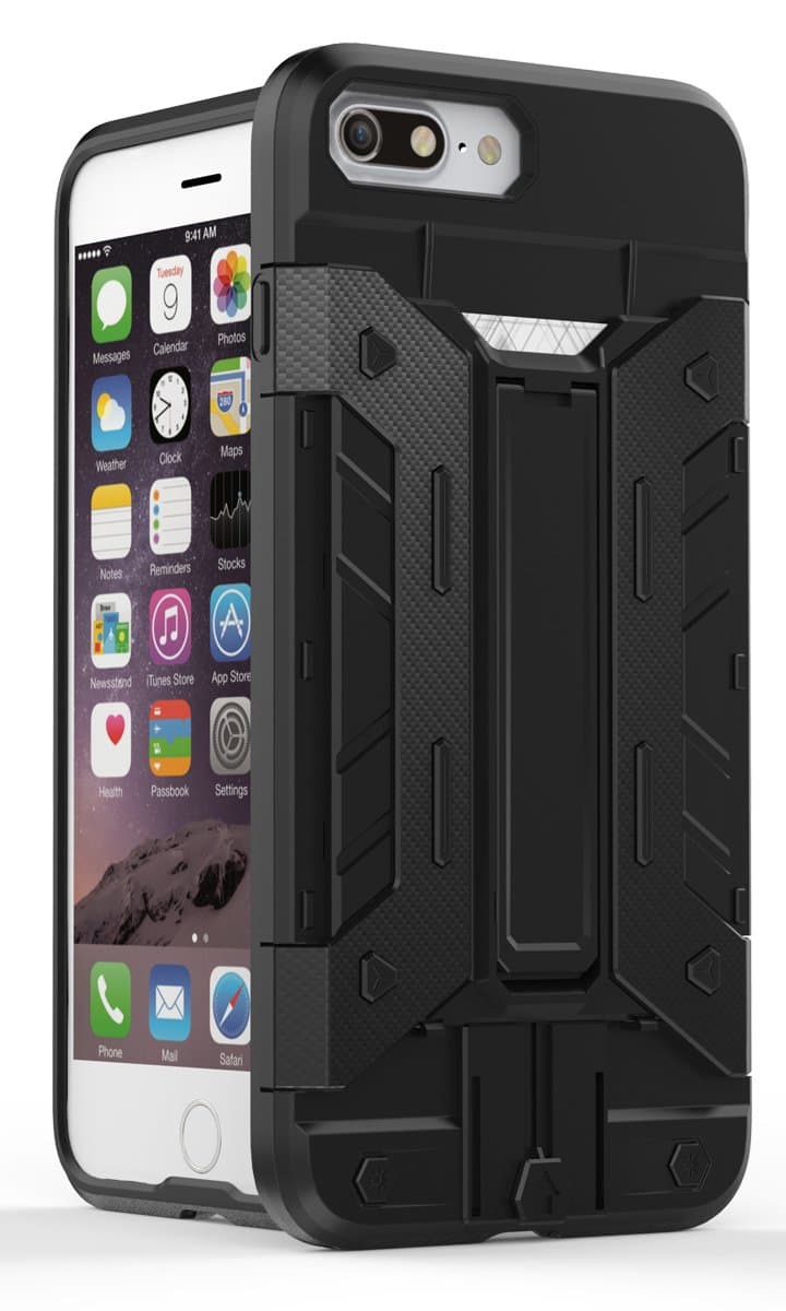 Elech iPhone 7 Plus Wallet Case,[Card Slot Holder] [Kickstand] Multilayer Impact Resistant Shockproof Soft TPU and Hard PC Protective Shell Wallet Cover Case for iPhone 7 Plus (Black)