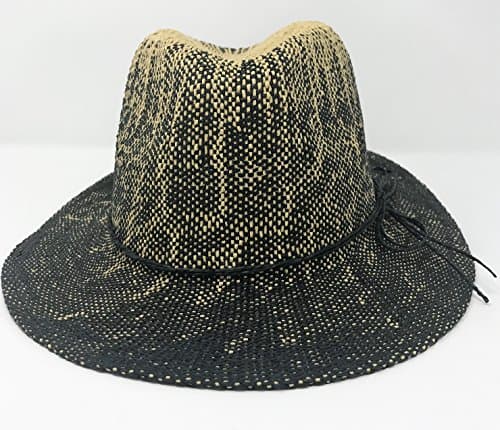 WOMENS SUMMER STRAW FEDORA HAT WITH OMBRE EFFECT (BLACK)