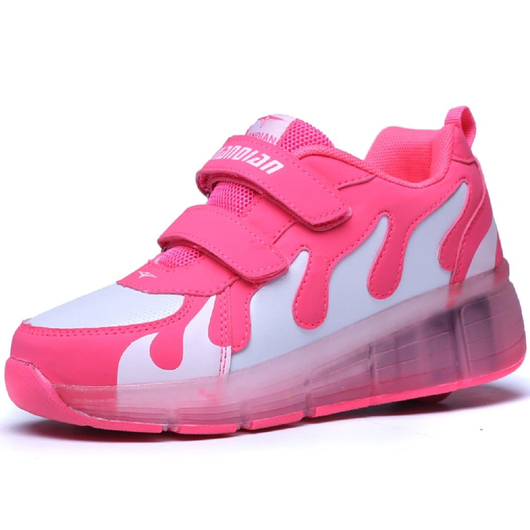 LED Light Up Roller Shoes With Wheel Single Wheel Roller Skates Retractable Sneakers For Kids Boys Girls (3.5 M US Big Kid, White Pink)