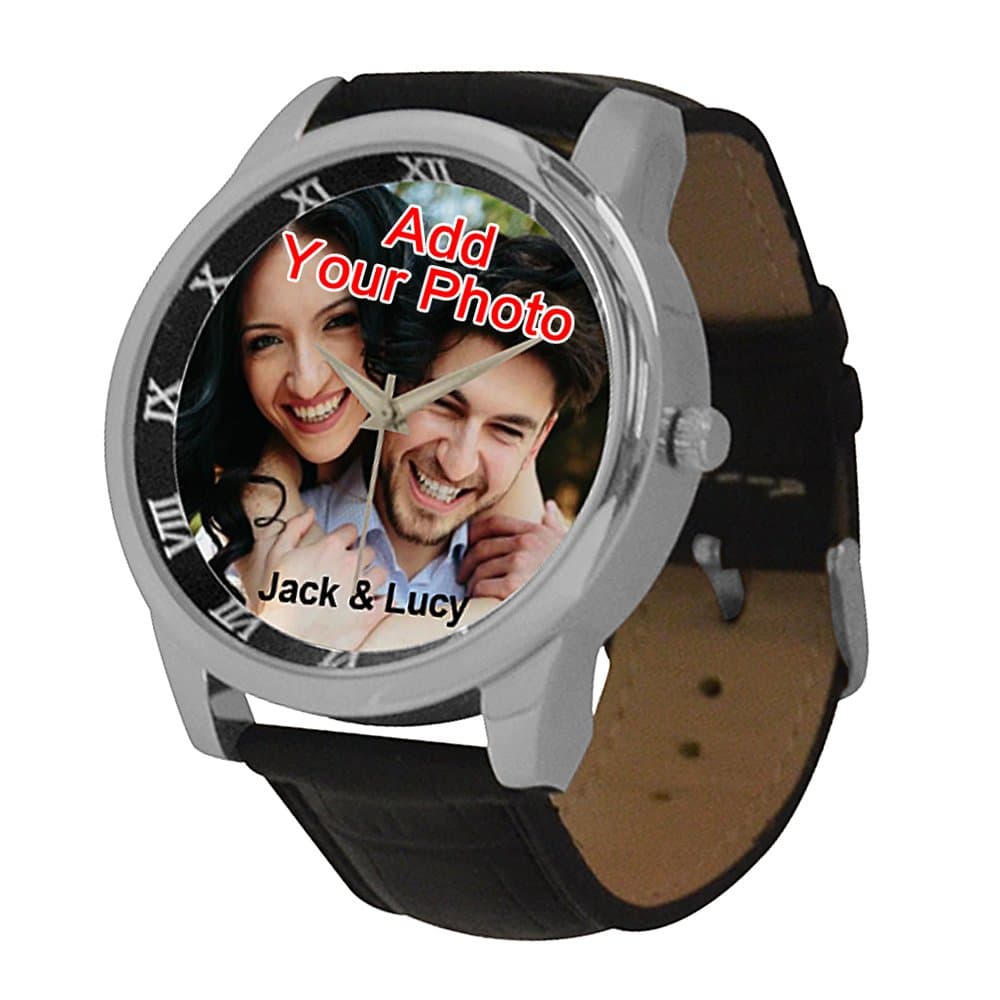 Custom Watches for Men with Photo Personalized Gift for Boy Friend,Leather Band