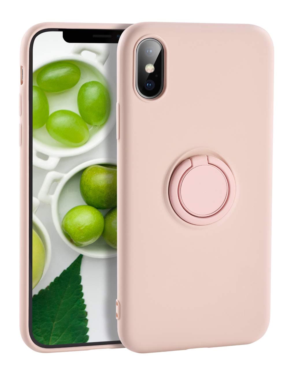 Yoopake iPhone Xs Case Silicone iPhone X Case, XS Liquid Silicone Case with Ring Holder Kickstand Work with Magnetic Car Mount Shockproof Soft Slim Fit Phone Cover Case for Apple iPhone Xs X,Pink