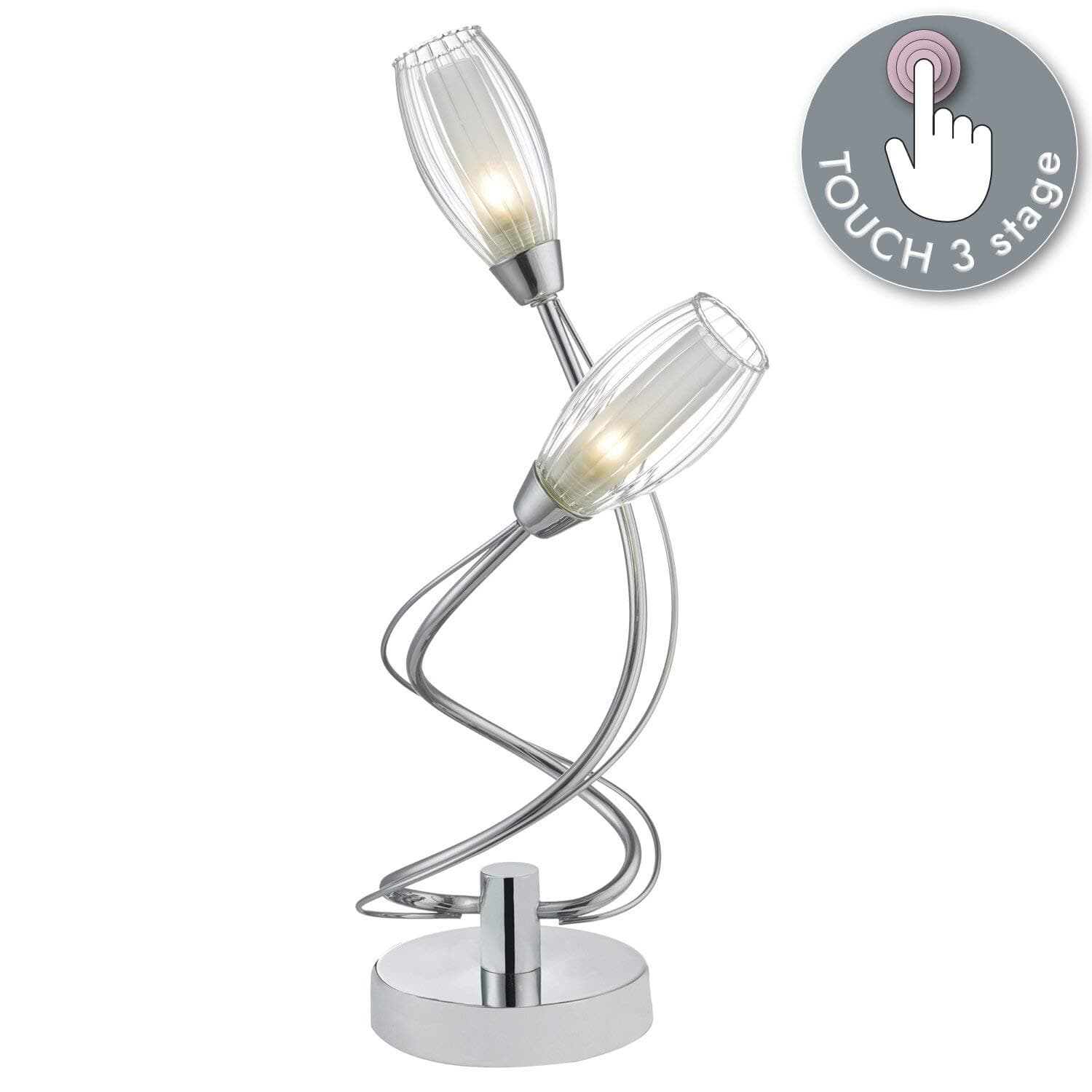 Modern Polished Chrome Touch Table Lamp Bedside Light with Glass Shades