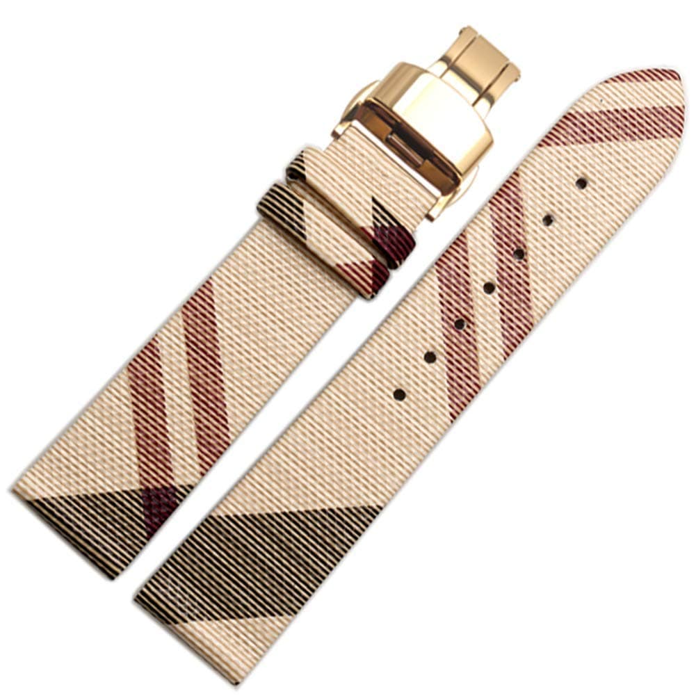 Calfskin Leather Watch Band Replacement Watch Strap Quick Release Deployment Butterfly Buckle with Tool 14mm/16mm/18mm/20mm/22mm Fit for Burberry Watch