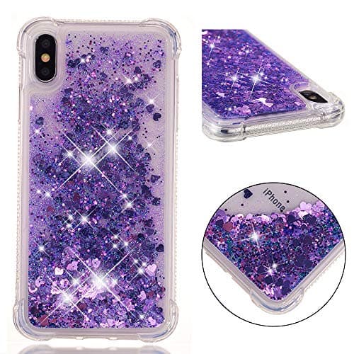 Love Sound Case for iPhone XS Max, Flowing Liquid Floating Fashion Bling Glitter Love Heart Soft TPU Bumper Shockproof Protective Phone Case Cover for Apple iPhone XS Max 6.5 Inch 2018 (Deep Purple)