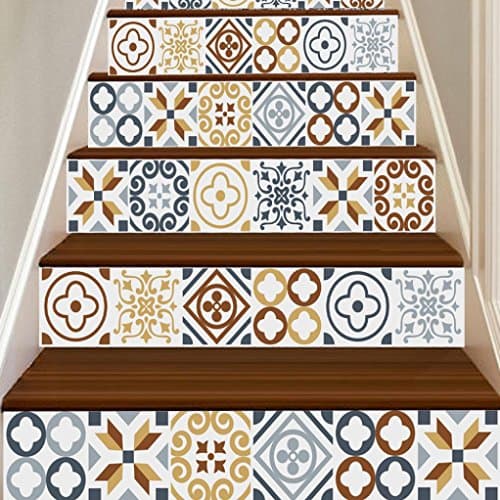 Quistal 6 Pcs Peel and Stick Tile Backsplash Stair Riser Decals DIY Tile Decals Mexican Traditional Waterproof Home Decor Stair Case Decal Stair Mural Decals (B)