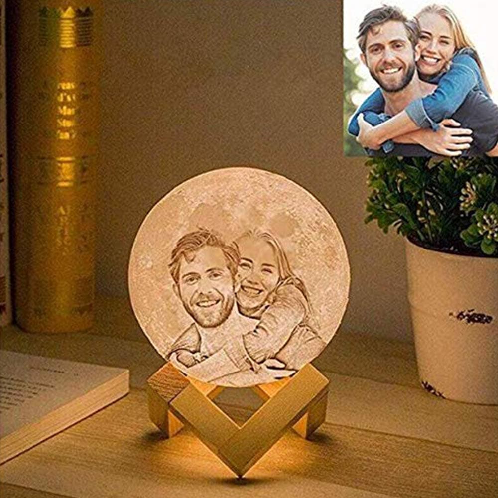 Personalized 3D Moon Lamp, Customized Photo & Text Moon Night Light, LED Touch Control Lunar Table Lamp, Kids Lover Birthday Party, 18CM
