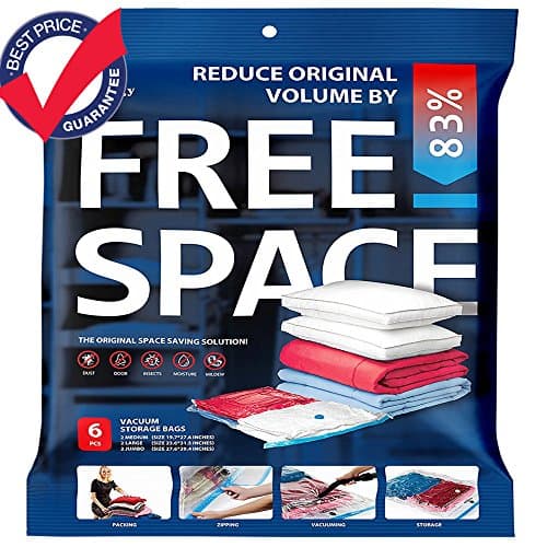 Space Saver Bags 6 Pack [Jumbo, Large, Medium] Vacuum Storage Bags by SYNERGYSTOCKS - for Clothes, Linens, Beddings, Duvets, etc. – Vacuum Seal Bags with Unparalleled Protection – Anti-Microbial