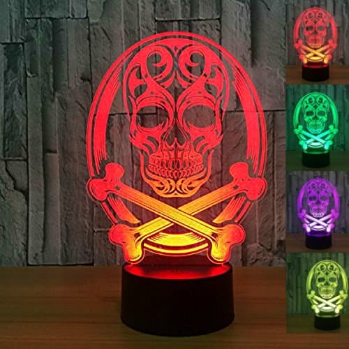 3D Skull Night Light USB Touch Switch Decor Table Desk Optical Illusion Lamps 7 Color Changing Lights LED Table Lamp Xmas Home Love Birthday Children Kids Decor Toy Gift