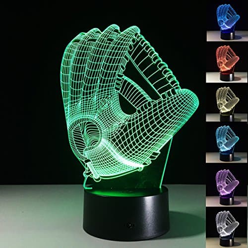 XJCKING 3D Baseball Gloves Visual Night Light Acrylic 3D LED USB 7 Color Change LED Table Lamp Xmas Toy Gift