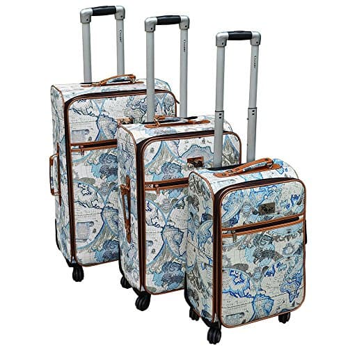 Chariot Map 3-Piece Expandable Rolling Spinner Luggage Set, Blue