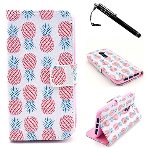 LG G2 Case,Ananas White Background Premium PU Leather Wallet Flip Protective Skin Case with Magnetic Clasp for LG G2/LG Optimus G2(Built-in Credit Card/ID Card Slot)