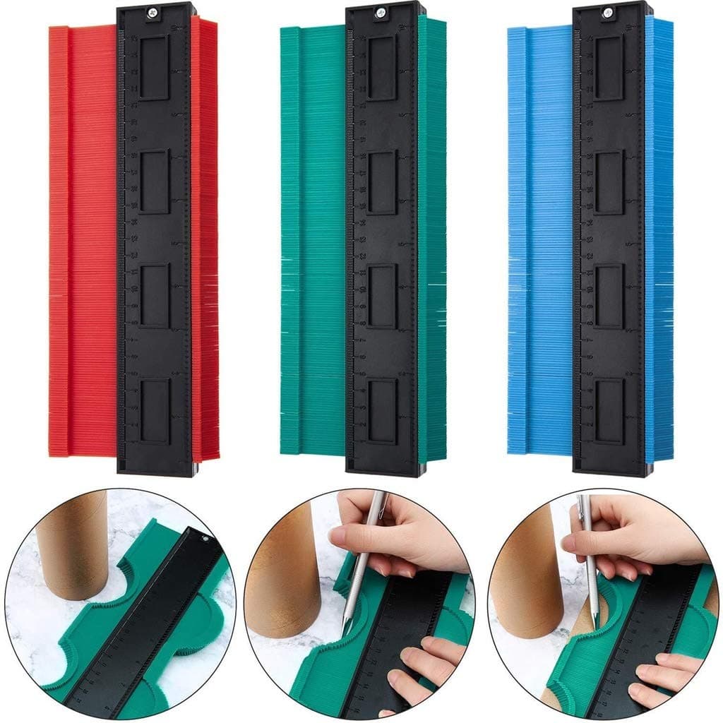HYG 10 Inch Contour Gauge Marking Tool, Plastic Duplicator Irregular Shape Contour Gauge For Woodworking Project Copy Tracing Pipe Tile Cutting Measuring Tools (Color : Blue+Green+Red)