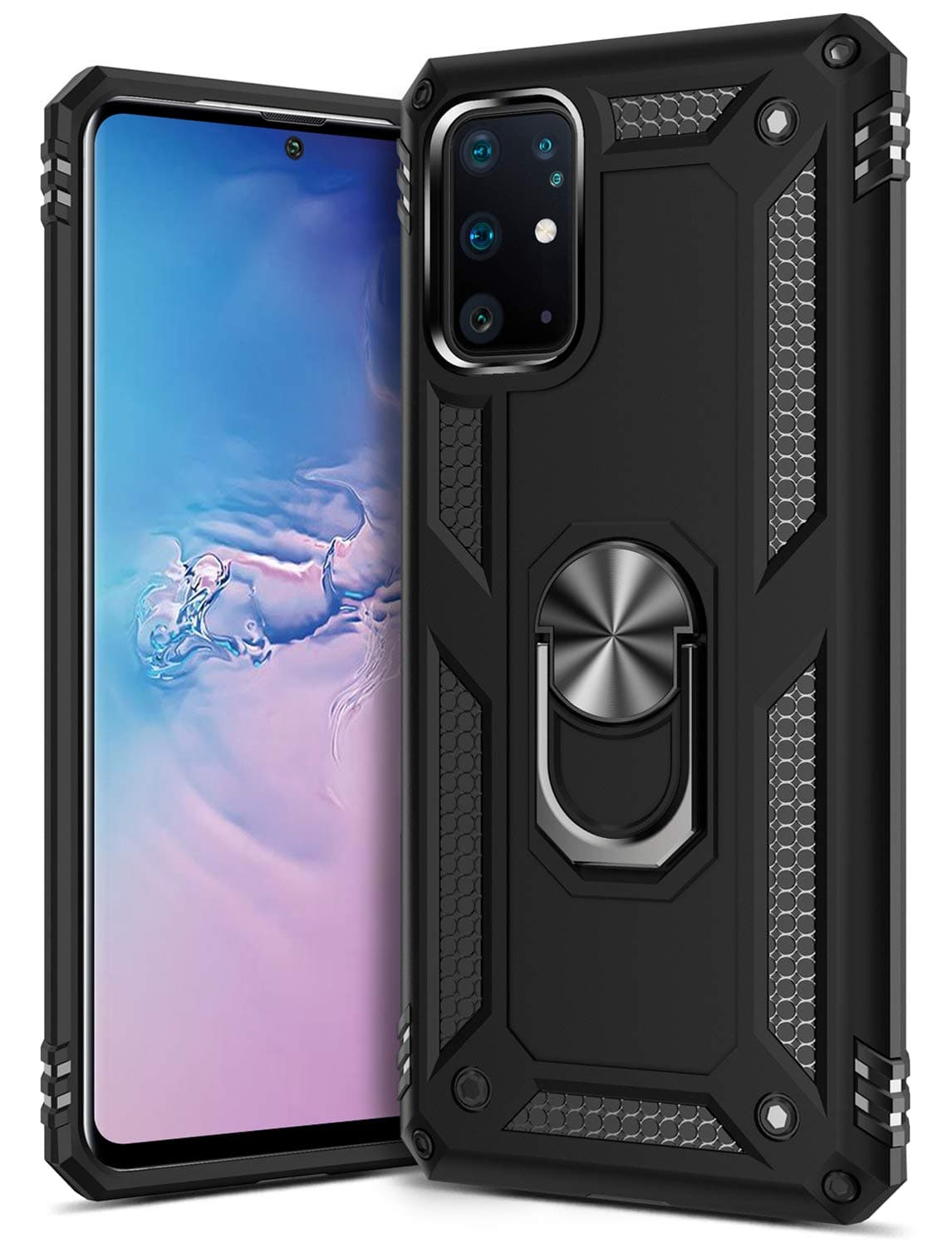 GREATRULY Ring Kickstand Phone Case for Samsung Galaxy S20 Plus,Heavy Duty Dual Layer Drop Protection Case for Galaxy S20+,Hard Shell + Soft TPU + Ring Stand Fits Magnetic Car Mount,Black