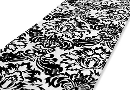 Damask Flocking Taffeta Table Runner Dimensions: Approx. 12"x108" Material: Velvet design on taffeta - Black & White