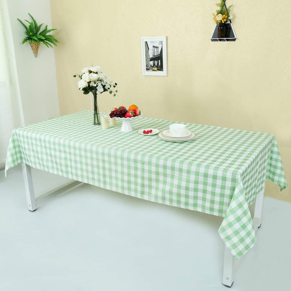 Zdada Polyester Buffalo Checker Tablecloth - 72 x 72 Inch (180 x 180 cm) Grass Green and White Square Checkered Tablecloth for Home Camping Picnic Check Table Cover