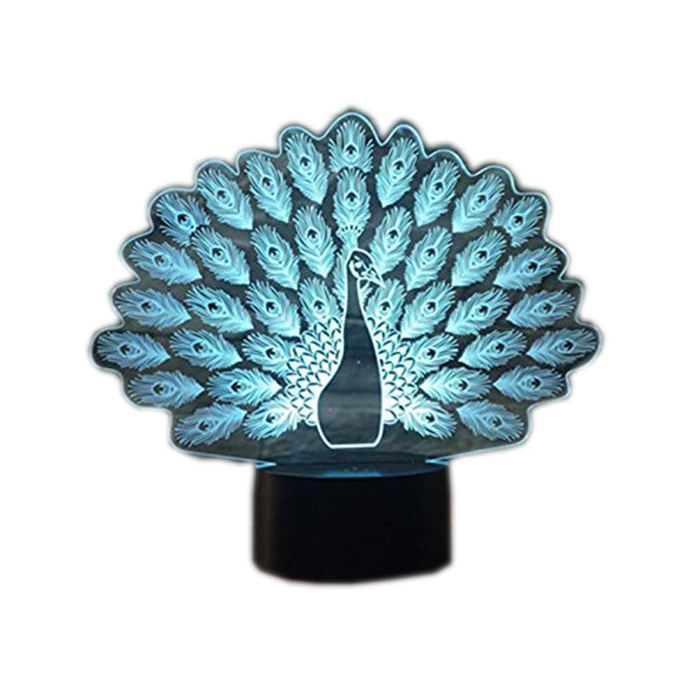 3D Illusion Lamp Novelty Optical Led Light 7 Colors Change Peacock Light Touch Switch Table Desk Lamps for Kids Bedroom Birthday Gifts