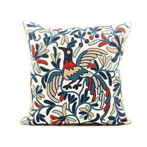Paradise Bird Embroidered Throw Pillow Cover