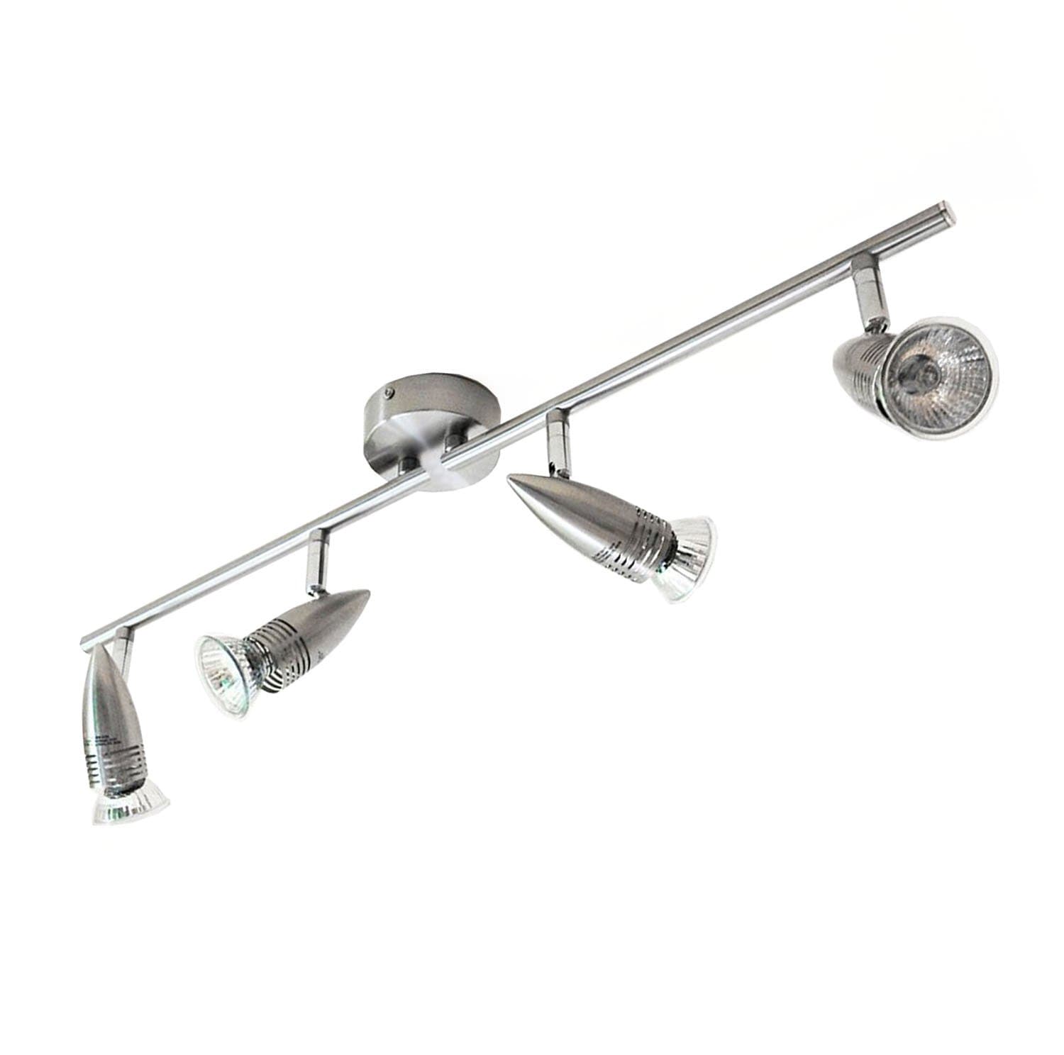 Mix and Match 1 2 3 4 Or 6 Bar and Spiral Ceiling Light Fittings Spot Light Chromed Or Brushed Steel. Single Double Triple Or Quad Head Lamps. 240v UK Electric. (Brushed Steel, 4 Way Folding Bar)