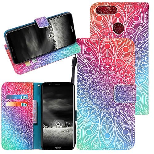 Huawei Honor 7X Case, CimdaUS PU Leather Wallet Flip Case with Kickstand Feature Card Slots &amp; Wrist Strap and Magnetic Closure for Huawei Honor 7X (C-2)