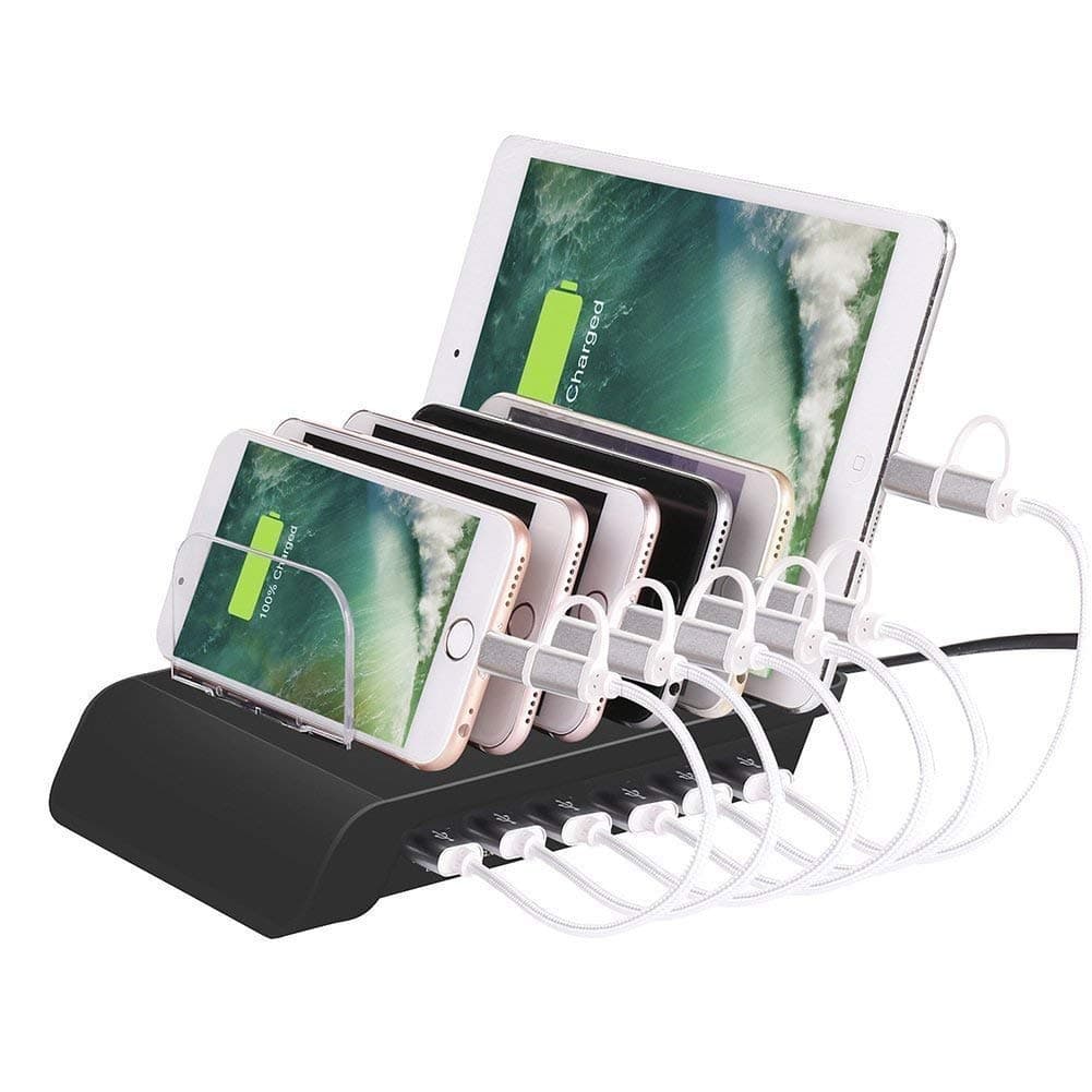cable hunter® usb charging dock station, 6-ports multi device charging station for for iphone, ipad, android (6 port usb charging dock station)- Black