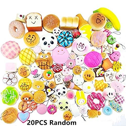Random 20pcs Squishy Slow Rising Jumbo Mini Soft Toy Squishy Cake/Panda/Bread/Buns Phone Straps