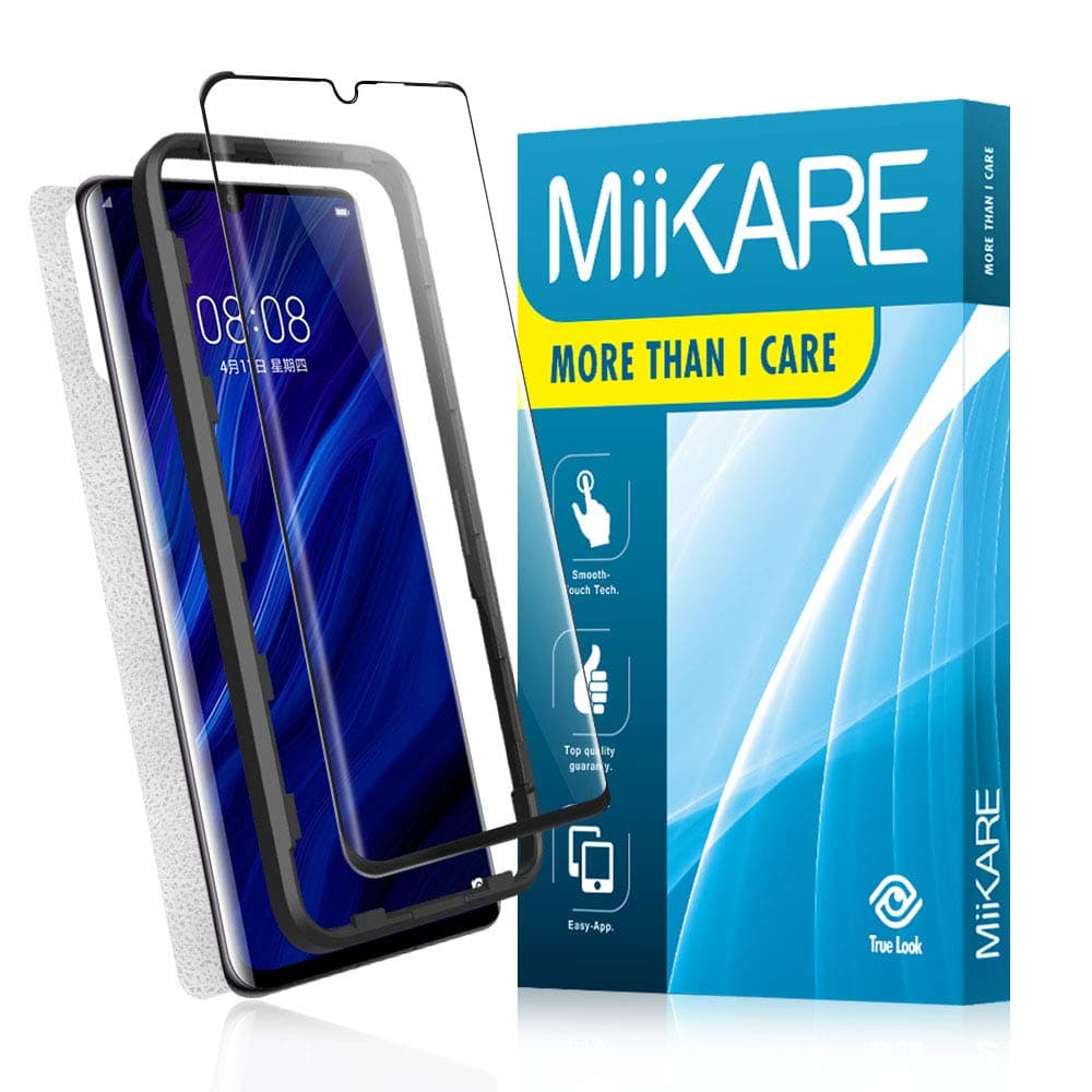 MiiKARE Screen Protector for Huawei P30 Pro, 3D Curved Tempered Glass HD Clear Case-Friendly Full Coverage Screen Protector with Installation Tray