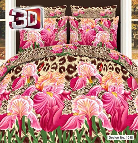 3D Effect Bedding Set Duvet Cover+Fitted Sheet Floral Printed Bedsheet Set (Single, Design 1018)