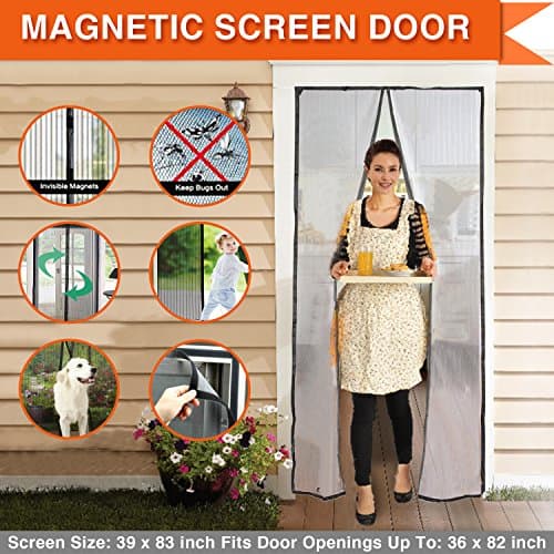 Magnetic Screen Door Magic Mesh Curtain Full Frame Velcro Walk through Hands Free Keep Bugs Out Black Door Curtain Fits Door Up To 36 times 82 inch Max