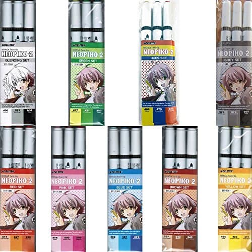 Deleter Neopiko-2 Alcohol Markers (27 Pcs ) [ 9 Different 3 Pack Sets ] Refillable Dual-Tip Markers for Professional Comic Manga Graphic Illustration
