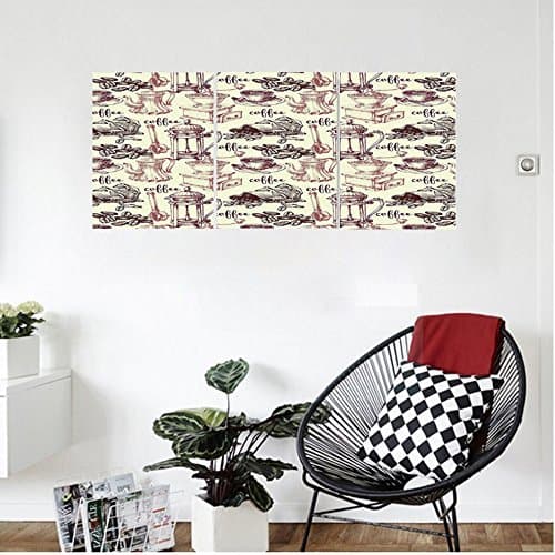 Liguo88 Custom canvas Kitchen Coffee Beans with Old presso Machine in Sketch Hand Drawn Image Wall Hanging for Bedroom Living Room Egg Shell Dried Rose Brown