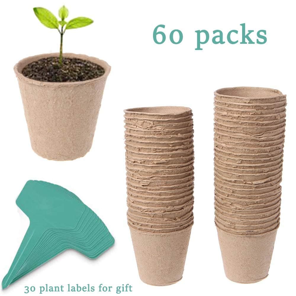 JTEEY 50 Pack 3" Peat Pots Plant Seed Starters Kit for seedlings & Herb,Transplant Seedlings Pots,Organic Biodegradable Eco-Friendly Pots for Seedlings, Flowers, Vegetables with 15Pcs Plant Labels¡­