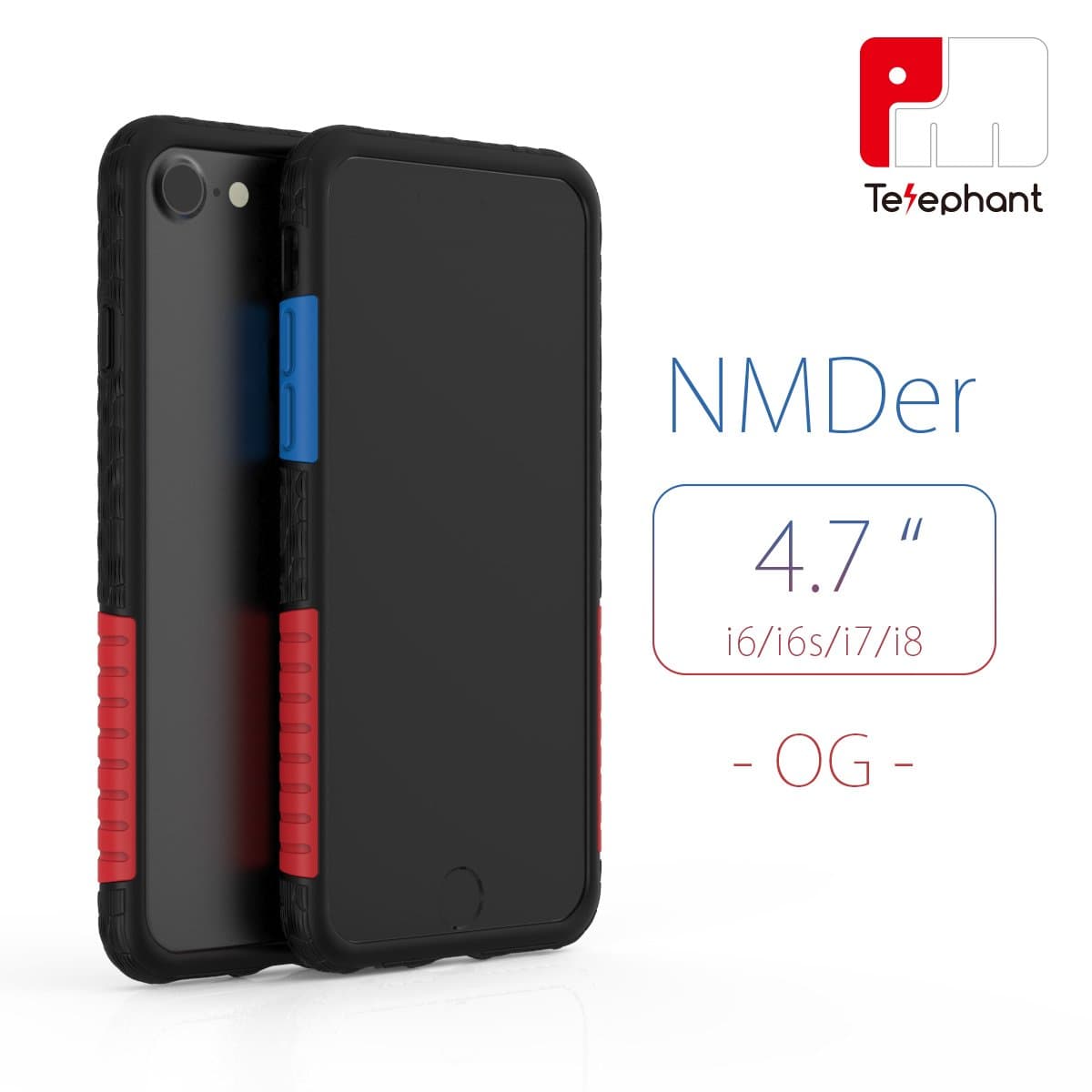 iPhone Case NMD - Anti-shock proof Technology with Air Steel, Anti-G force, Dynamic Defense System, Medical Grade Silicone,Bumper Case, FREE Transparent Back Cover (iPhone 7/8, Black OG)