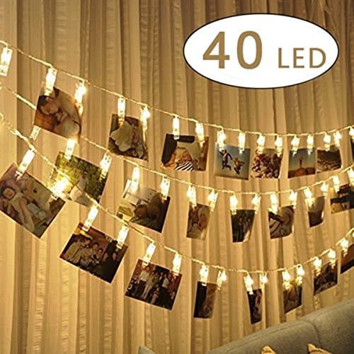 40 LED Photo Clips String Lights, 16FT Indoor Battery Operated Fairy String Lights(Warm White) for Valentine's Day Decoration/Gifts, Perfect for Hanging Pictures, Notes, Artwork