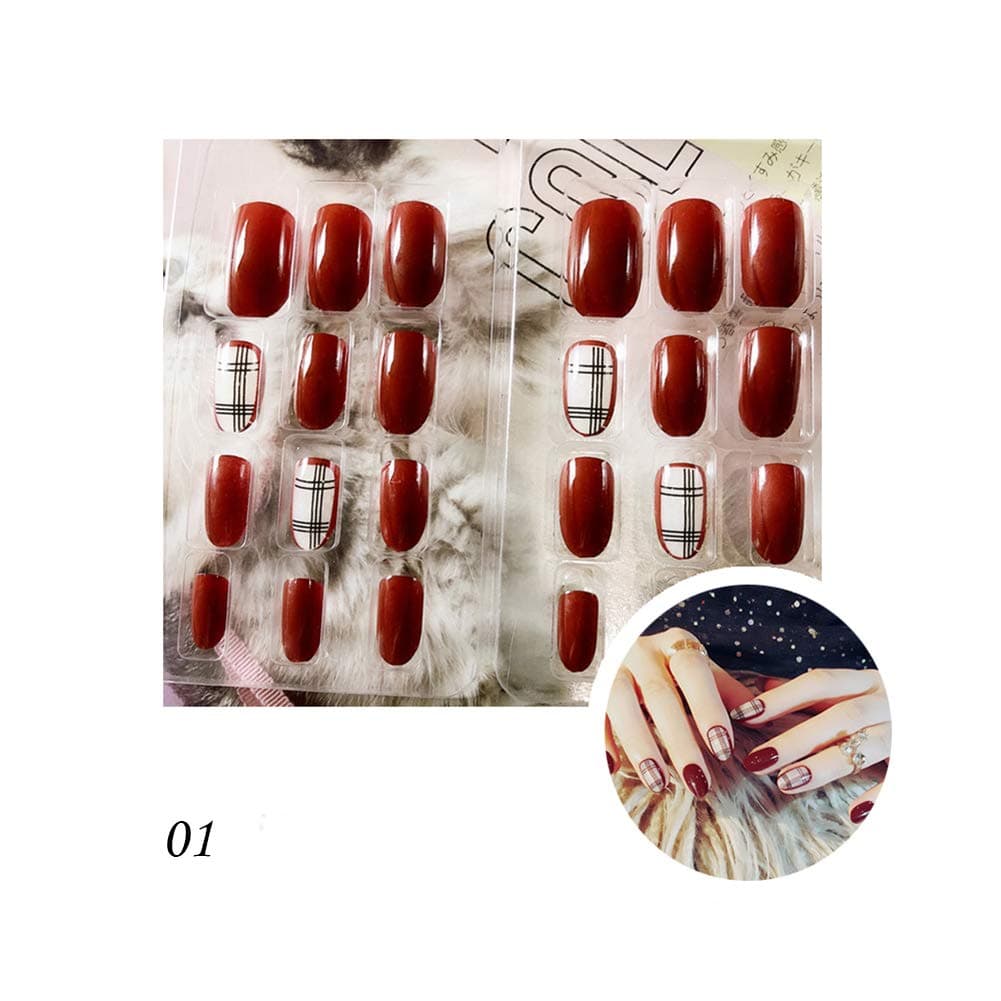 Fake Nails Kit Bright UV Gel Salon Chrome Long Sharp Nail Tips Full Cover Fake Nails Acrylic False Nails with Double Tape - 24Pcs Artificial Manicure Set (01)