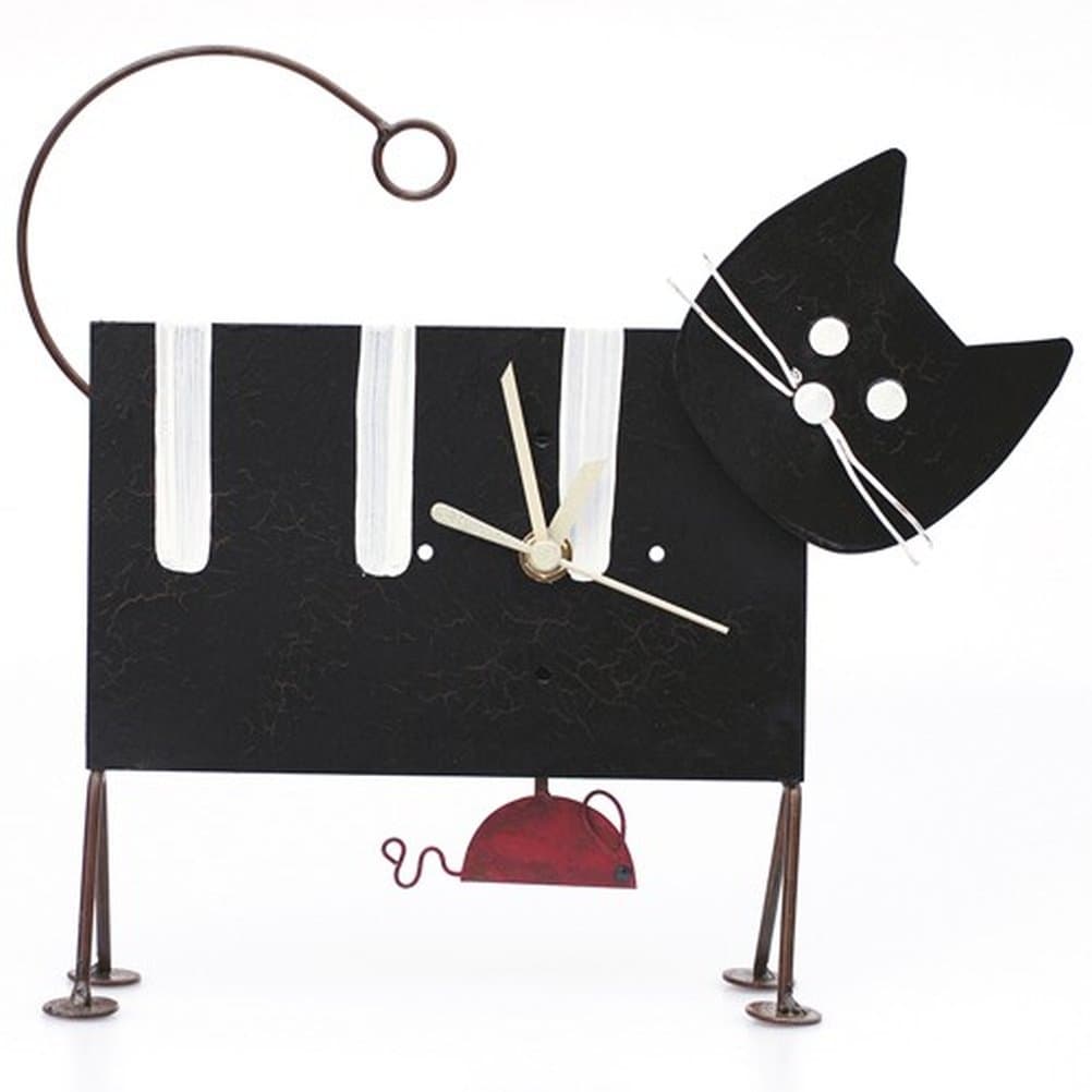 Fair Trade Cat and Mouse – 27 x 24 cm Clock – Ethno Recycle Pendant Watch Clock black