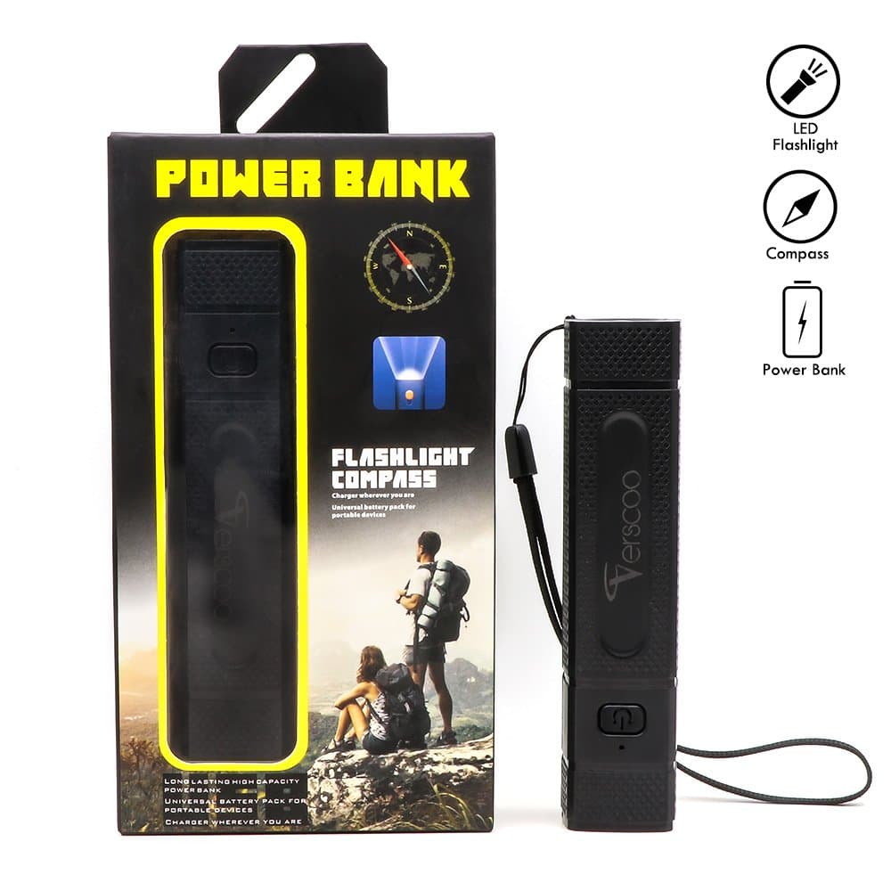 USB Rechargeable LED Flashlight, with 3000mAh 18650 Battery Small Torch with Power bank & Compass Function, Camping Outdoor use