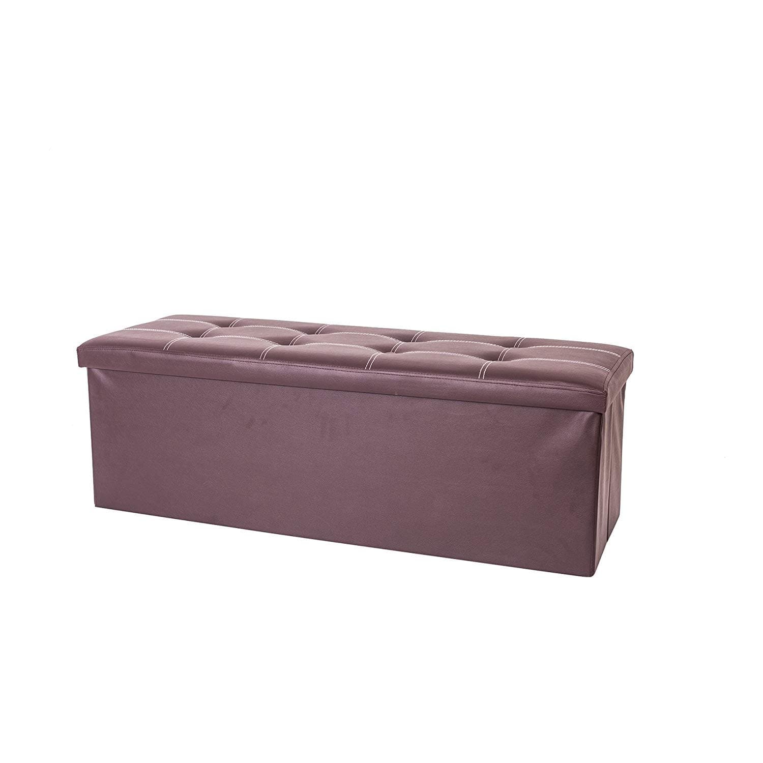 Rebecca Mobili Toy Box Bench Storage Pouff Foldable Stool Brown Lidded Faux Leather Cushioned - 38 x 110 x 38 cm (H x W x D) - Art. RE4909